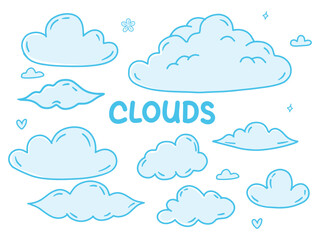 Set of icons with Clouds theme. With doodle style. For layout, website, graphic design.
