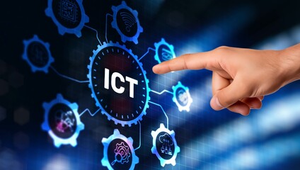 ICT. Information and communication technology concept on abstract background