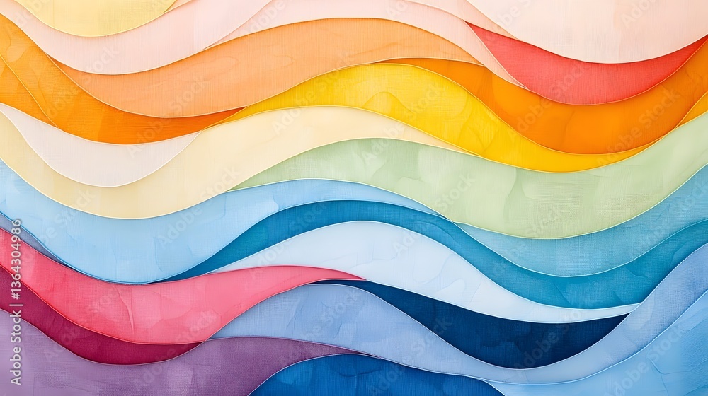 Aufkleber Fluid undulating waves of vivid color gradients in a harmonious pastel rainbow palette creating a serene and contemporary digital art composition
