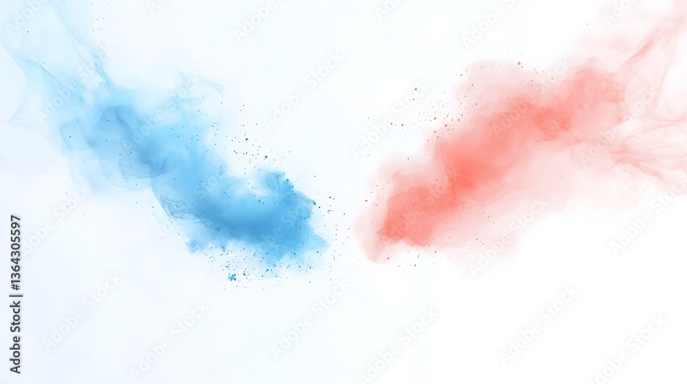 Poster ethereal abstract composition with flowing blue and blush pink watercolor strokes creating a soft te