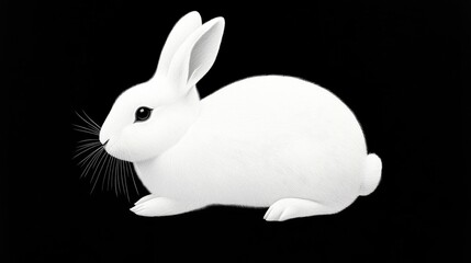 Fototapeta premium Adorable White Bunny Rabbit Sitting Isolated on Black Background Perfect for Easter