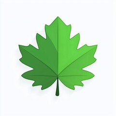 Bright green, stylized leaf with defined lobes and shadow on white