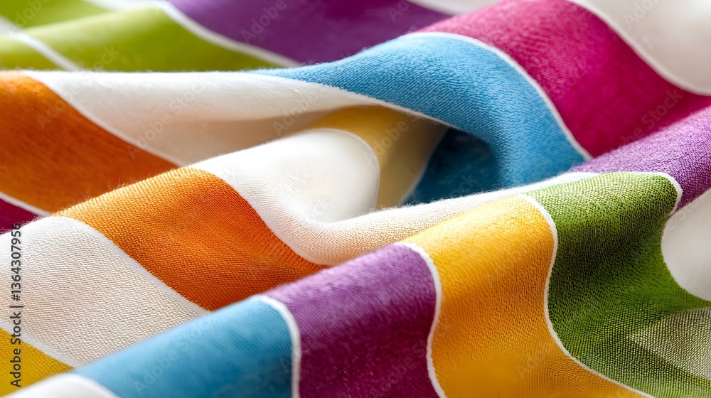 Poster A colorful contemporary textile featuring a bold geometric striped pattern in a harmonious mix of vivid hues and contrasting shades creating a dynamic and energetic visual composition