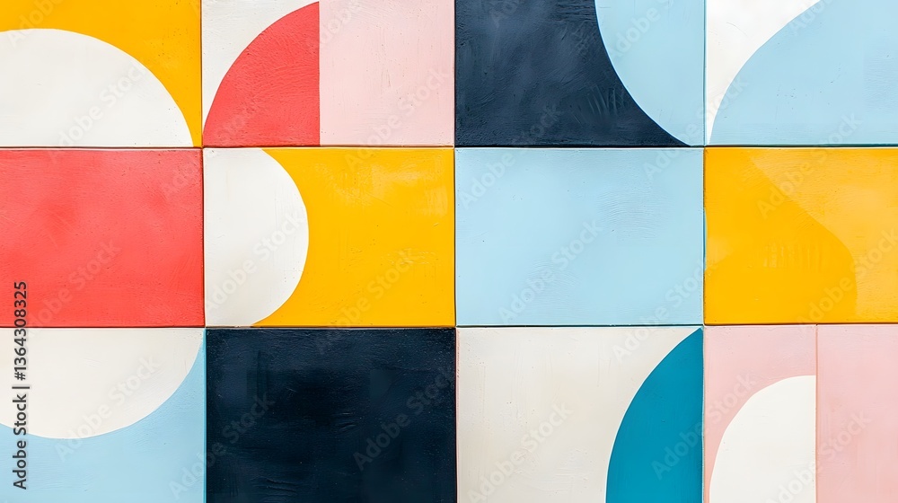 Fototapete A visually engaging composition of pastel colored geometric shapes and patterns overlapping and layered to create a sense of depth and visual interest on a soft muted background
