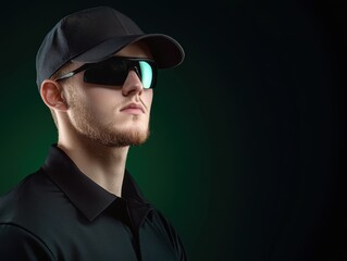Obraz premium Serious young man in cap and sunglasses.