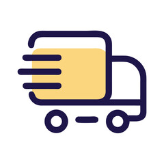 Express delivery truck icon with motion lines in flat style