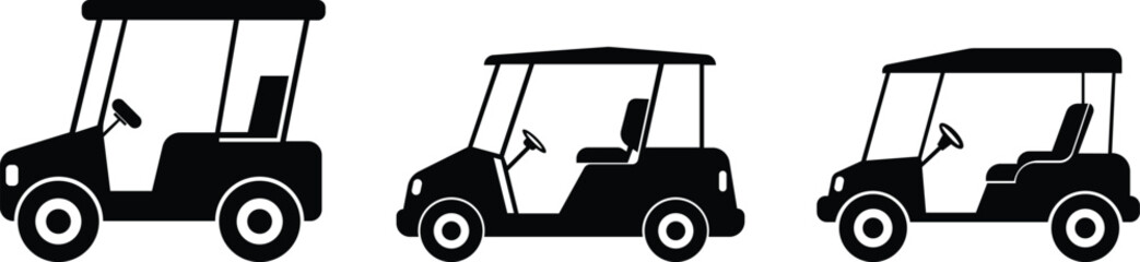 Golf car icon set.Sport, vehicle transport. Outline, Car for golfers. Passenger transportation. Golfcar silhouette design vector style in a golf club with a car icon,black golf car icon vector.