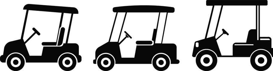 Golf car icon set.Sport, vehicle transport. Outline, Car for golfers. Passenger transportation. Golfcar silhouette design vector style in a golf club with a car icon,black golf car icon vector.