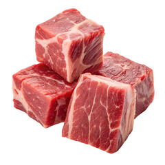 Cubes of raw meat, pieces of red beef in PNG format