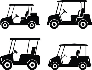 Golf car icon set.Sport, vehicle transport. Outline, Car for golfers. Passenger transportation. Golfcar silhouette design vector style in a golf club with a car icon,black golf car icon vector.