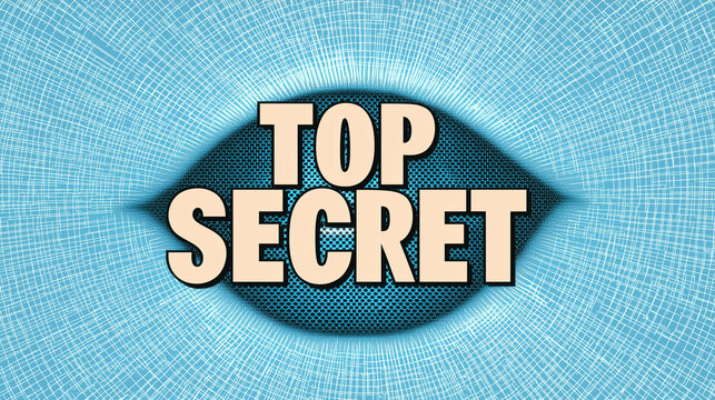 The Enigmatic Gaze: A captivating graphic that symbolizes secrecy and mystery, the eye-shaped design with the bold statement "TOP SECRET," alludes to clandestine operations and classified information.