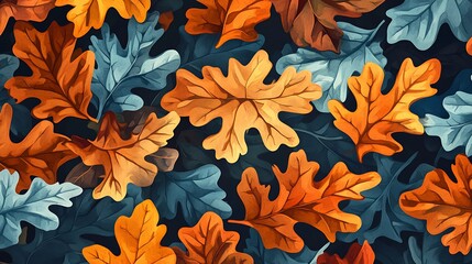 Autumn Oak Leaves Pattern Background.