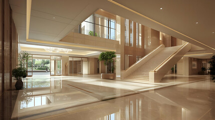Fototapeta premium Spacious Beige Modern Hotel Lobby