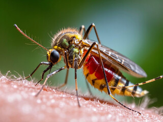 Malaria Infected Mosquito Bite. Leishmaniasis, Encephalitis, Yellow Fever, Dengue, Malaria Disease, Mayaro or Zika Virus Infectious Culex Mosquitoe Parasite Insect Macro.
