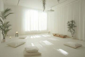 Modern living room with a window and a view, featuring contemporary design elements and clean interior, perfect for a luxury home or apartment