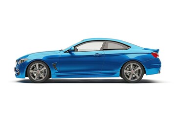 Vibrant Color Visual of Blue Car Isolated on White Background Side View