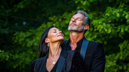 Fototapeta premium Romantic Couple Embrace in Lush Green Nature Serene Outdoors