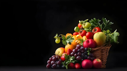 Colorful Fruit Basket Against Black Background