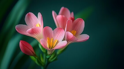 Delicate Pink Flowers with Soft Petals on a Dark Background