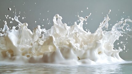 물 위에서 튀어 오르는 우유의 생동감, AI 생성