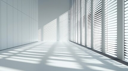 Obraz premium A bright and airy minimalist hallway with clean architectural lines dramatic shadows and a sleek contemporary design The open spacious interior creates a sense of simplicity and elegance