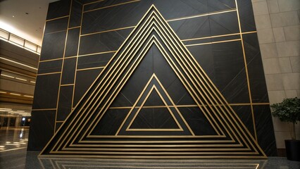 Obraz premium Abstract Golden Lines on Black Background. Luxury Universal Geometric Triangle Black Friday Banner