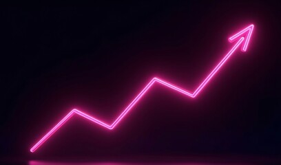 Pink Neon Arrow Ascending Dark Background Growth Chart. AI Generated