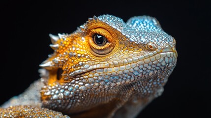 Fototapeta premium Close-up Lizard Portrait on Black Background