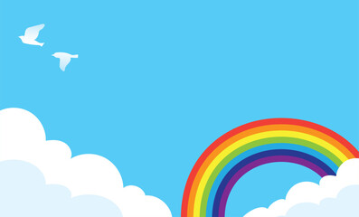 虹と鳥と空のベクターイラスト背景素材
