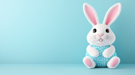 Cute Plush Bunny Toy Sitting on a Light Blue Background with Soft Features