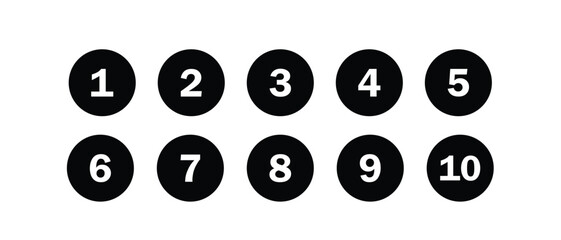 Numbers set 1 to 10 vector icon set illustration on white background.