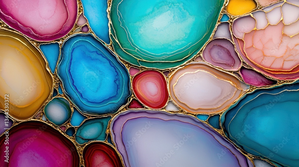 Aufkleber Abstract Colorful Agate Gemstone Texture with Golden Veins Background  for Design Projects