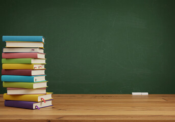 [Generative AI] 쌓인 책과 녹색 칠판