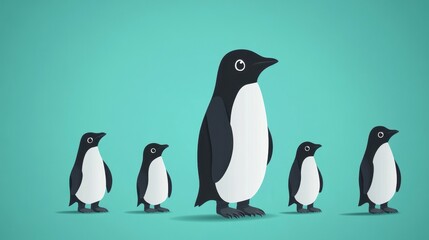 Obraz premium Penguin Family with Leadership, Teamwork, and Illustration.