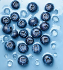 A visually striking split-image of juicy blueberries transitioning into a deep blue textured surface, creating a seamless color harmony.