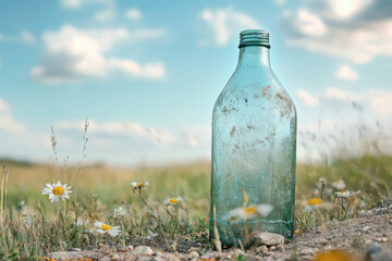 An Abandoned Dirty Glass Bottle, Concept of Environmental Pollution and Climate Change Caused by an Unsustainable Lifestyle