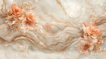 Fototapeta premium Elegant Floral Design on Soft Marble Background with Pastel Hues