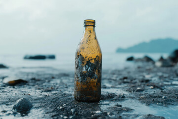 An Abandoned Dirty Glass Bottle, Concept of Environmental Pollution and Climate Change Caused by an Unsustainable Lifestyle