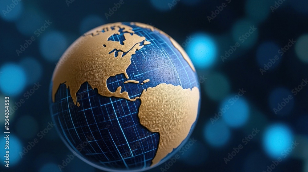 Poster Global Network Connection Digital Earth Globe Showing Interconnected World Technology