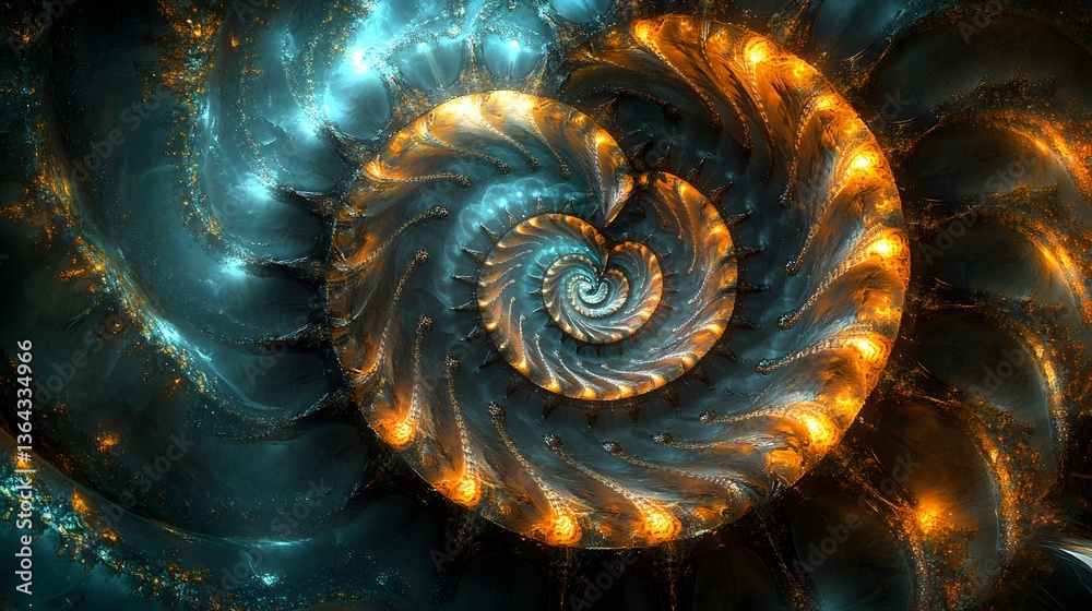 Poster intricate spiral design representing the concept of time with a vortex theme in a fractal artistic s