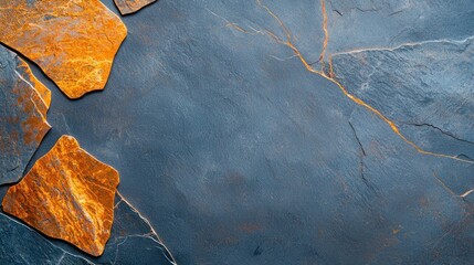Fototapeta premium Abstract Dark Grey and Orange Stone Texture Background Natural Rock Surface with Cracked Design Ideal for Interior Design Projects