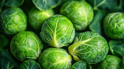 Fototapeta premium Fresh green Brussels sprouts close-up