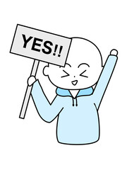 YESのプラカードを持っている人物　青色