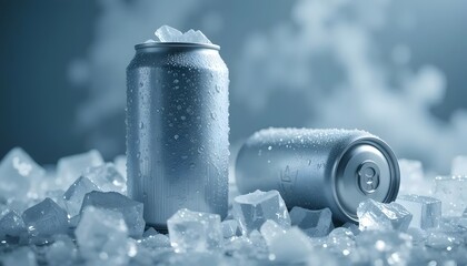 Chilled Beverage Can Mockup with Ice