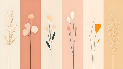 Obraz premium Delicate Floral Illustrations on Soft Color Stripes for Design