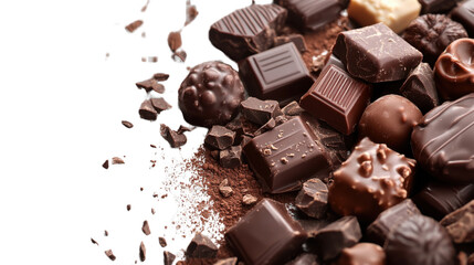 chocolate and nuts isolated on white background 