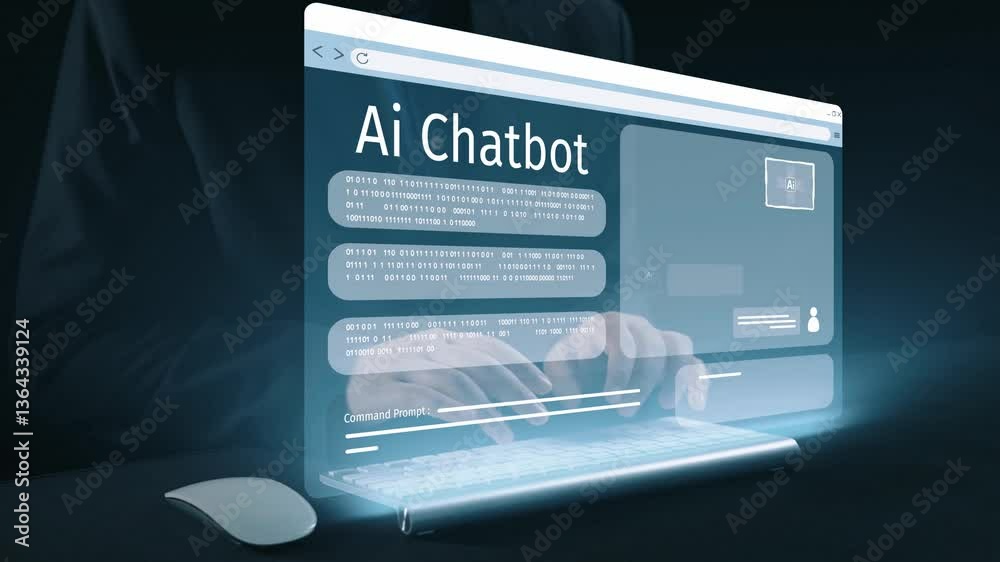 Poster human interact with ai artificial intelligence virtual assistant chatbot in concept of ai artificial