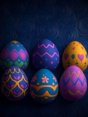 Decorated Easter Eggs with Dark Background.