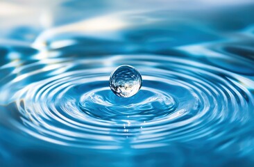 Water Drop and Ripples on a Blue Surface