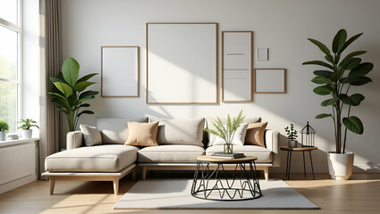 Cozy Living Room Decor: Stylish Furniture, Plant Pots & Picture Frames